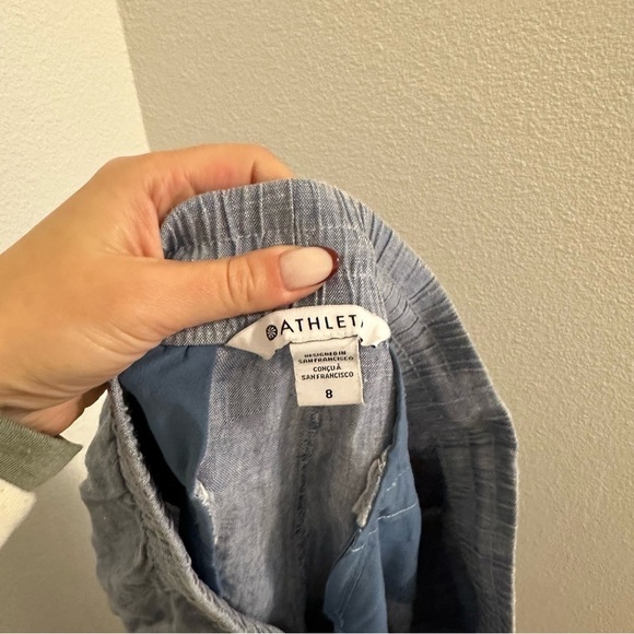 ATHLETA Retreat Linen Joggers Pants Chambray Blue Size 8 Women’s Elastic Waist - Picture 9 of 10